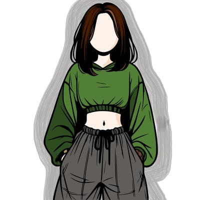 realistic girl faceless with baggy pants and a crop top