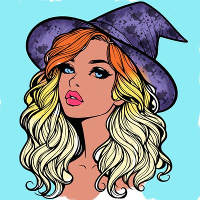 realistic witch girl with wavy hair and lips