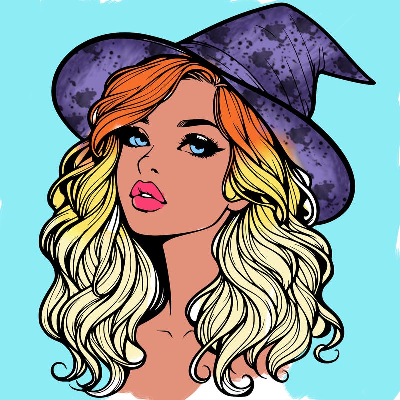 realistic witch girl with wavy hair and lips