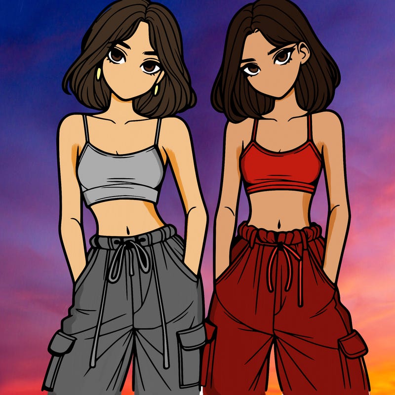 two girls with crop top with baggy pants