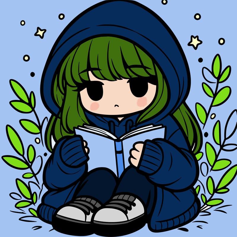 girl in oversized hoodie reading a book