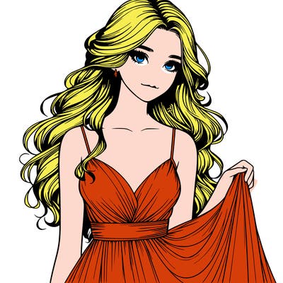 realistic girl in flowy silky prom dress