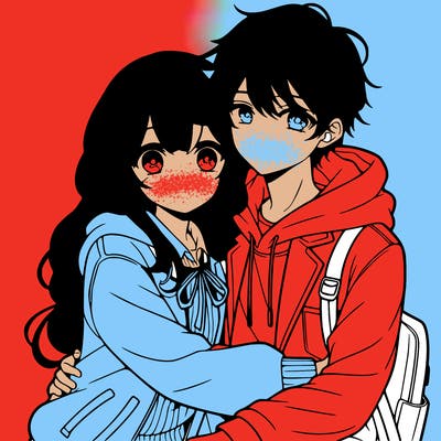anime girl and boy hugging