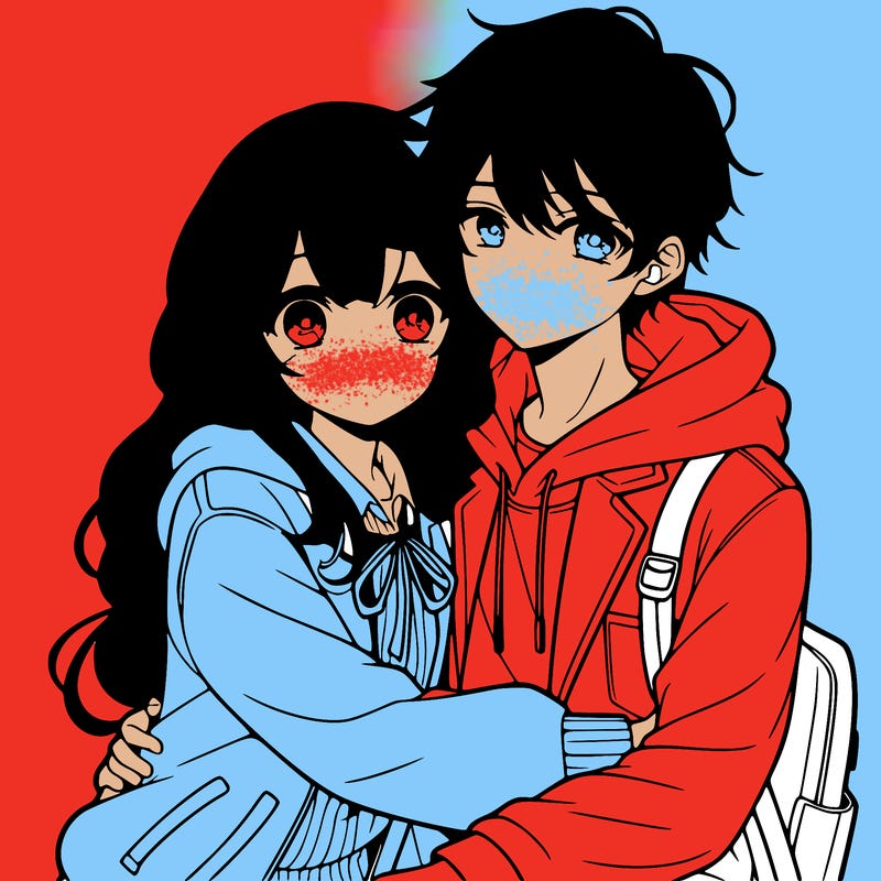 anime girl and boy hugging