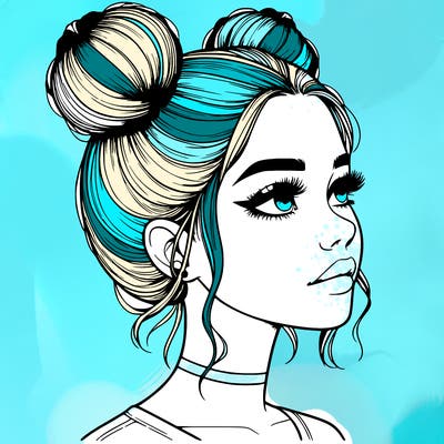 realistic girl with buns on the top of her head