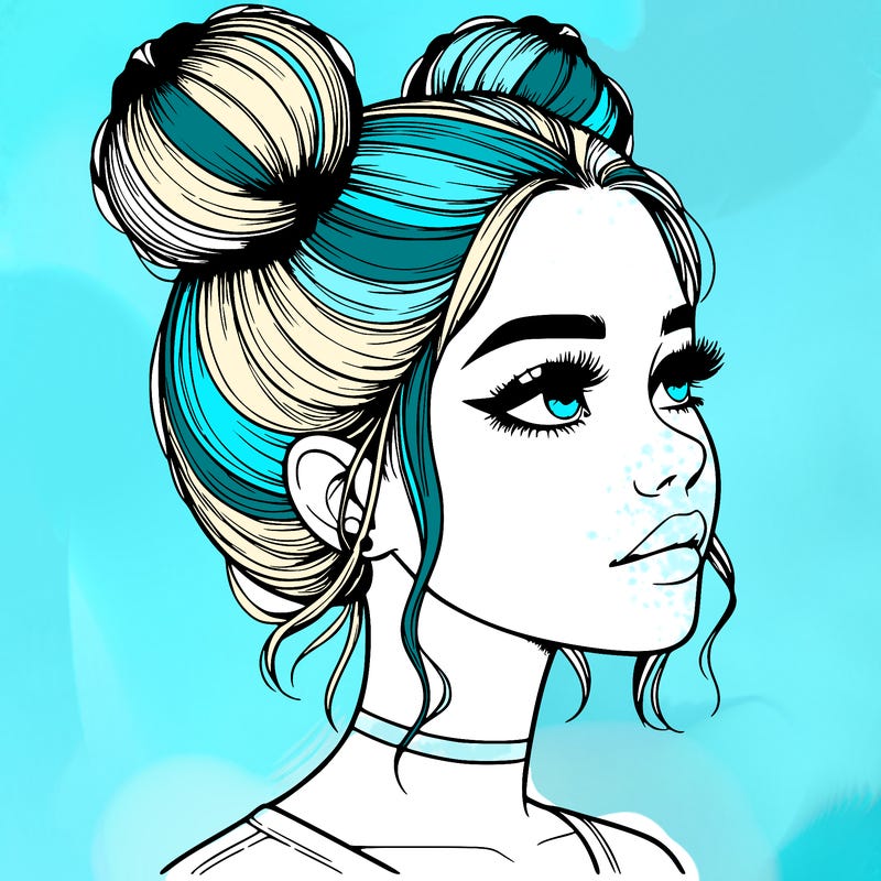 realistic girl with buns on the top of her head