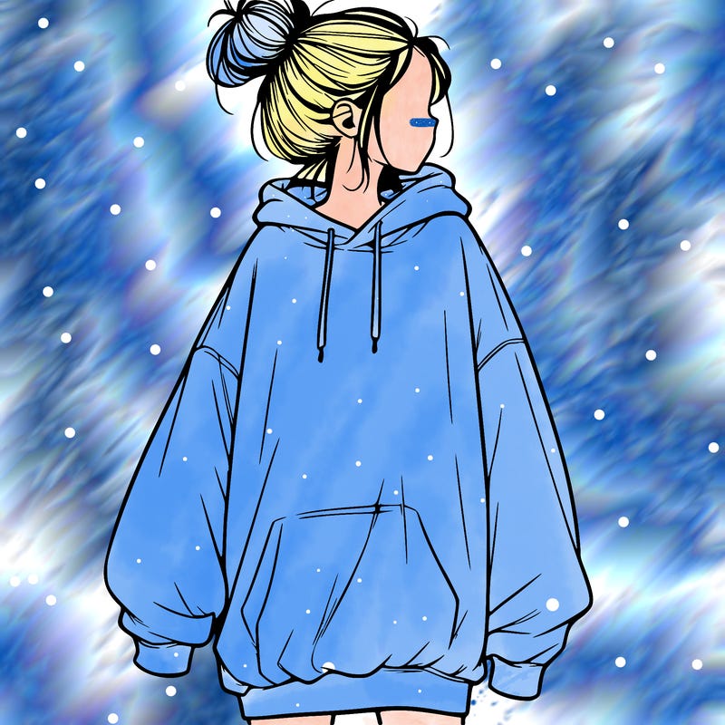 realistic girl with a oversized sweatshirt on and a bun
