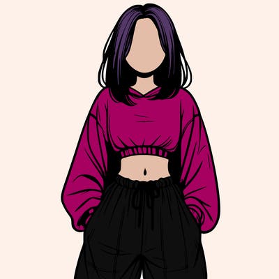 realistic girl faceless with baggy pants and a crop top