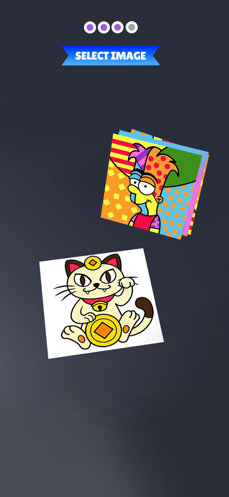 Drawing Carnival - Selection screen in Drawing Carnival showing a colorful character and a lucky cat drawing