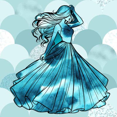 realistic woman with dress flowing in the wind