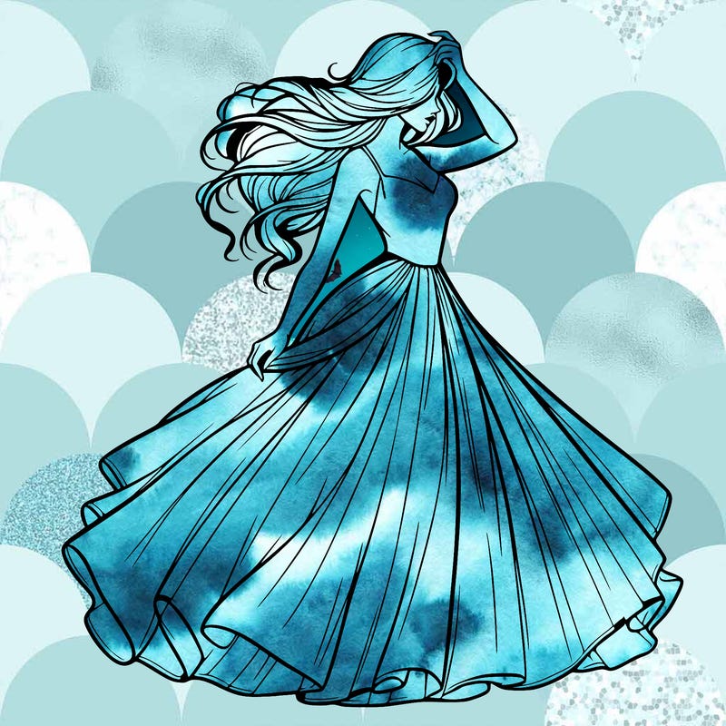 realistic woman with dress flowing in the wind