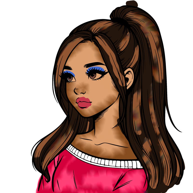 realistic girl with a high ponytail