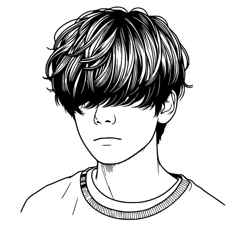 realistic korean boy with hair covering eyes