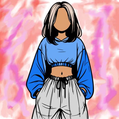 realistic girl faceless with baggy pants and a crop top