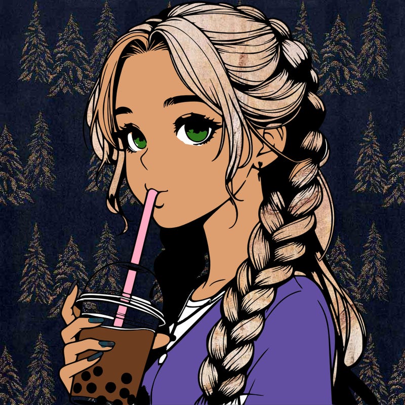 realistic girl with braided hair drinking boba
