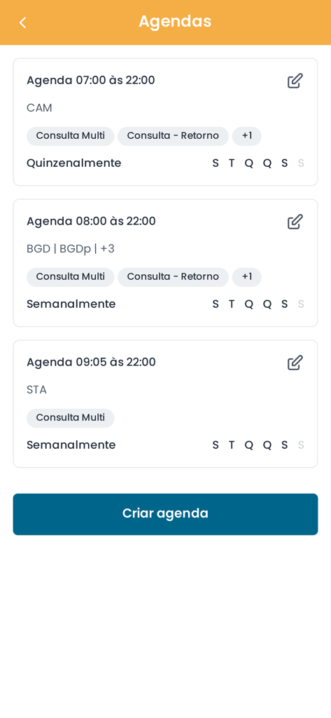 Livance - Tela do aplicativo Livance exibindo várias agendas de consulta médicas e um botão para criar agenda