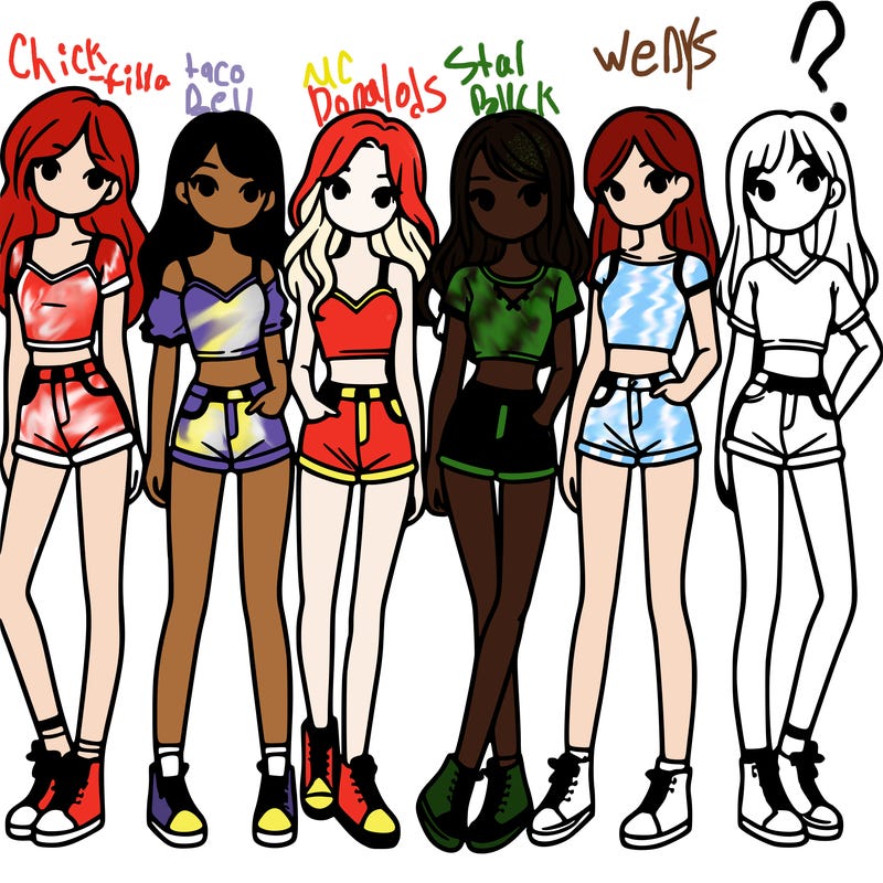 a group of girls wearing crop tops and shorts