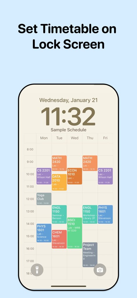 Timetable - Class Schedules - iPhoneのロック画面の壁紙に設定されたカラフルな週刊クラススケジュール