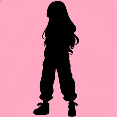 girl in baggy pants crop top and long hair