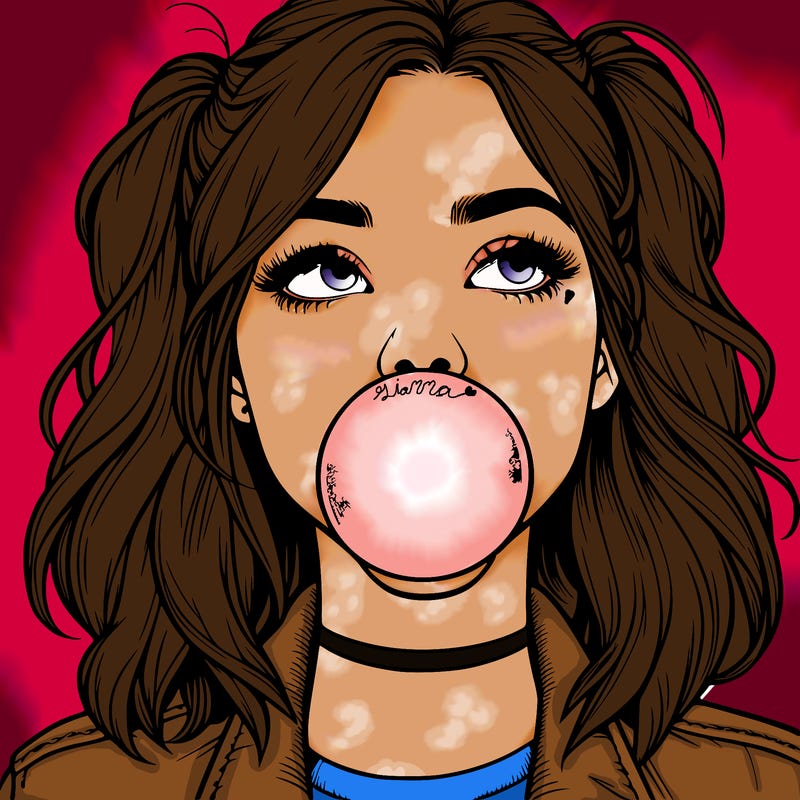 realististic girl blowing bubble -gum