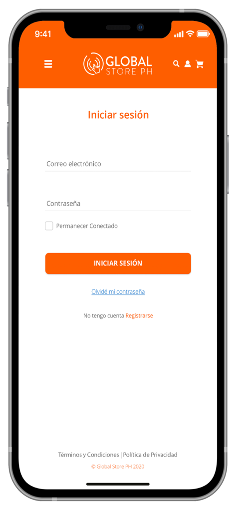 Tela de login para o aplicativo de compras médicas Global Store PH em espanhol.