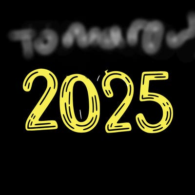 one line scrawled numbers sketch design “2025”
