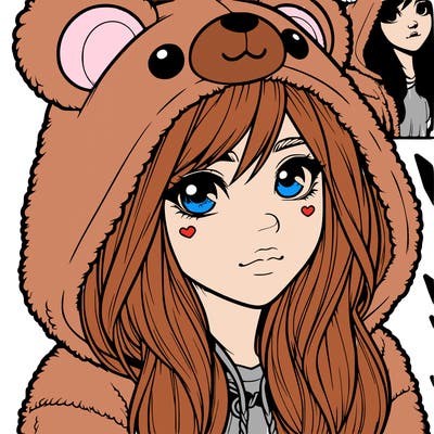 realistic girl in a bear hoodie
