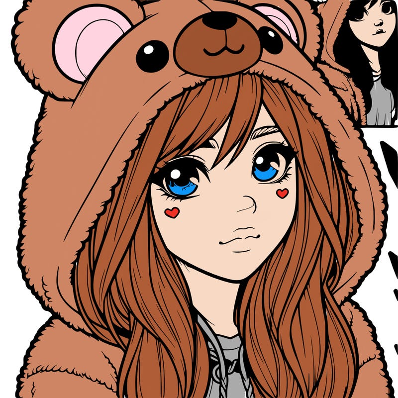 realistic girl in a bear hoodie