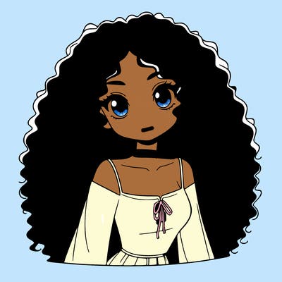 a black anime girl with long afro hair