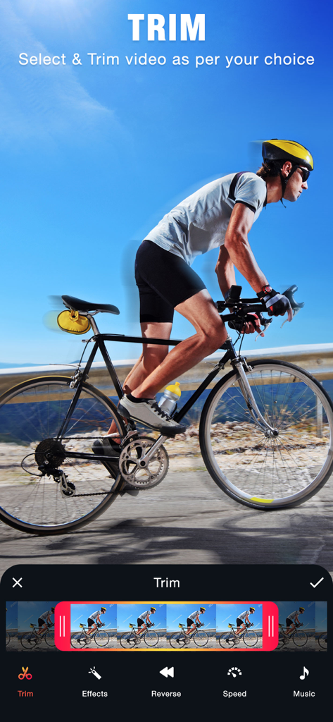 Interface do aplicativo VidReverse para cortar um vídeo de um ciclista