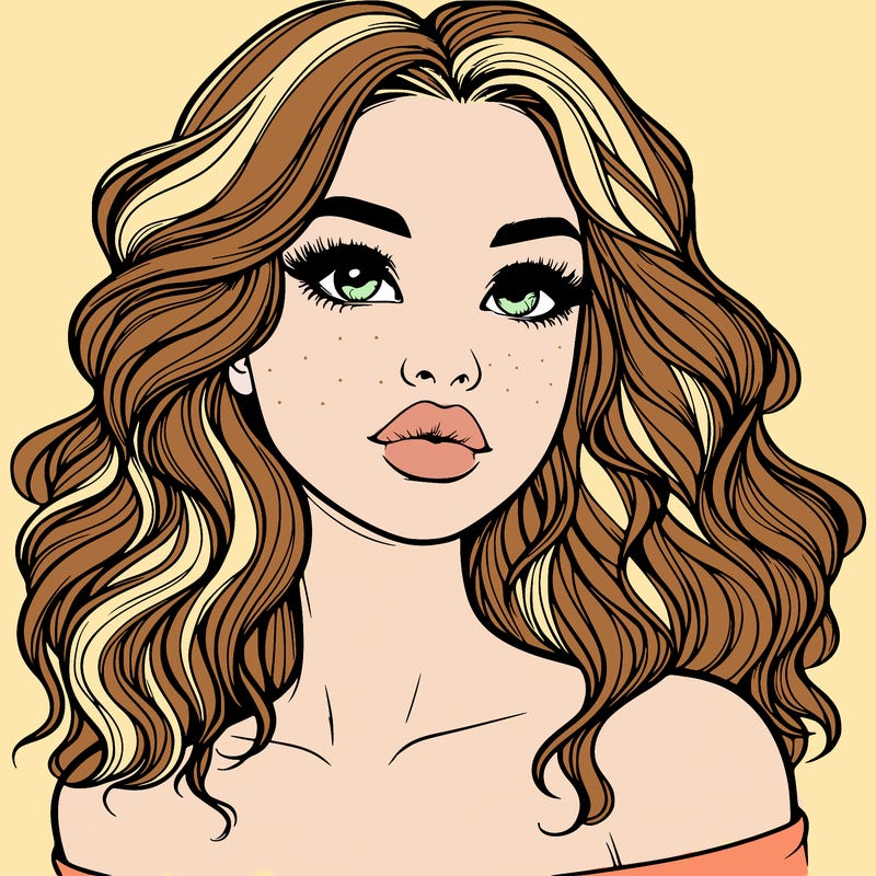 realistic girl with wavy hair and lips