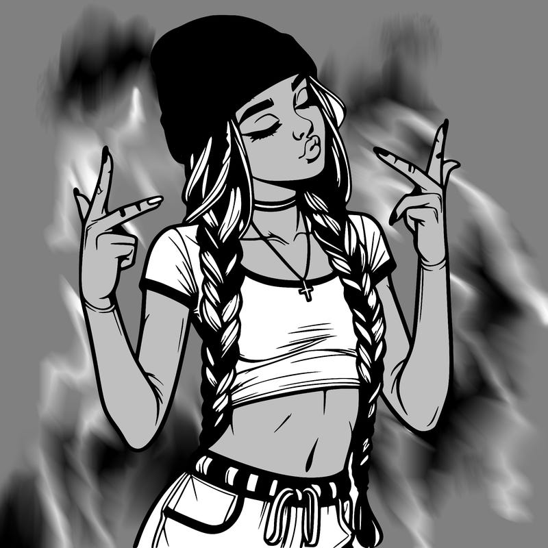 realistic teenage girl with braids and a beanie and crop top doing 🫶🏼