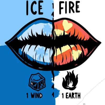 realistic lip split in fourth . 1 fourth ice 1 fire 1wind 1 earth