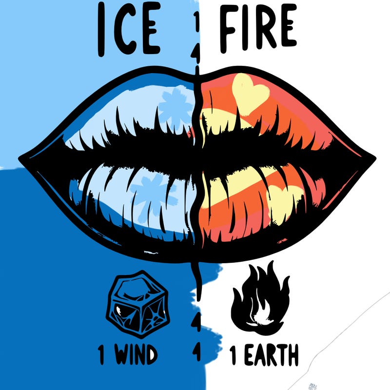 realistic lip split in fourth . 1 fourth ice 1 fire 1wind 1 earth