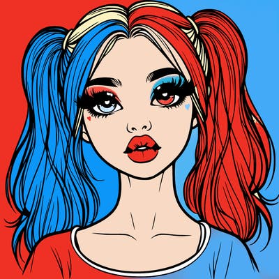 realistic girl with ponytails and lips