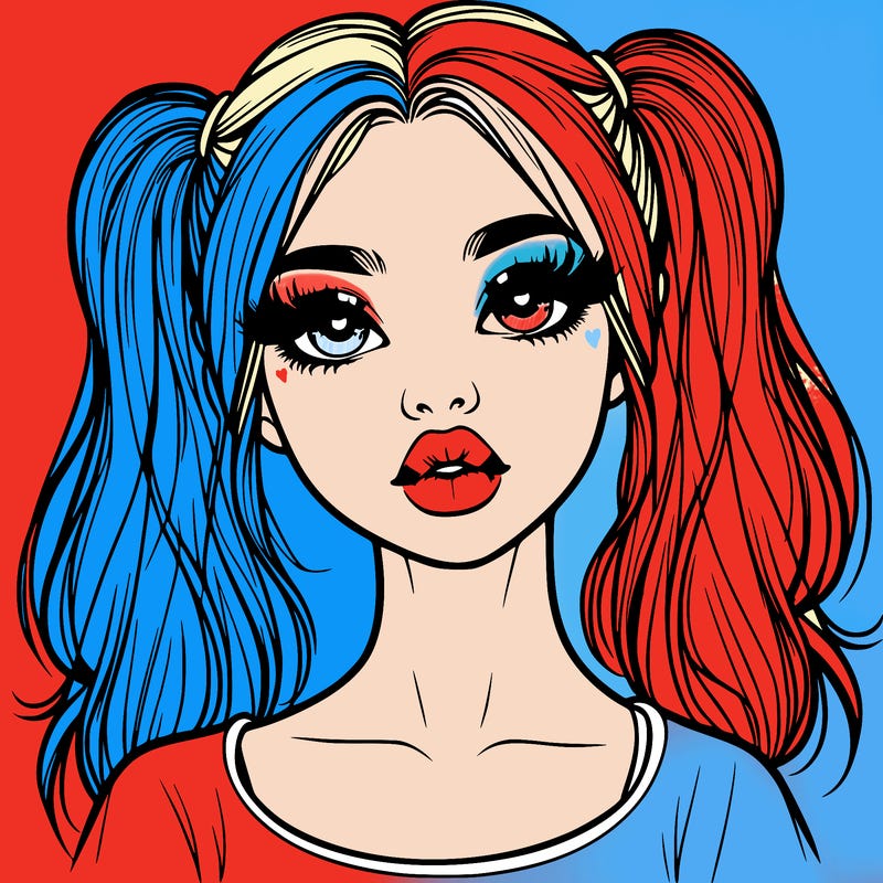 realistic girl with ponytails and lips