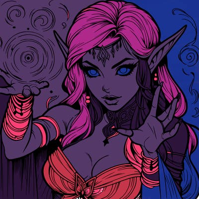 realistic scary beautiful elf sorceress casting spell