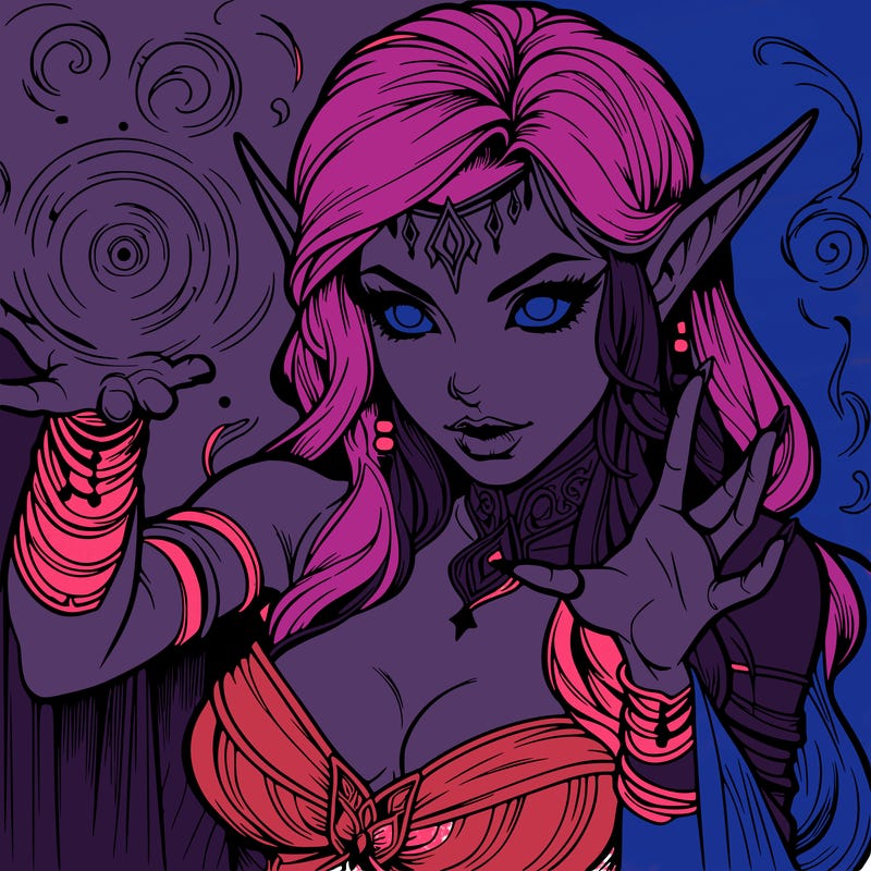 realistic scary beautiful elf sorceress casting spell