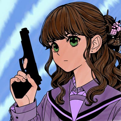 realistic manga girl with gun