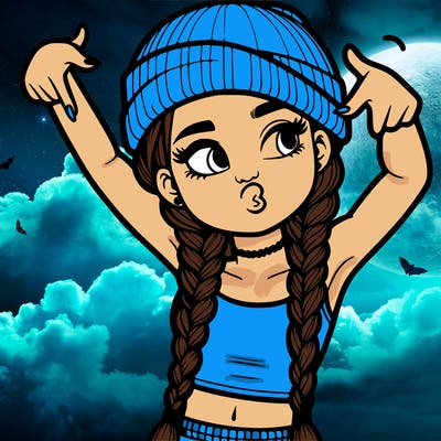 realistic teenage girl with braids and a beanie and crop top doing 🫶🏼