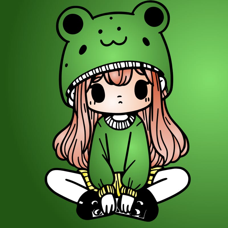 a girl wearing a frog hat and some frog socks
