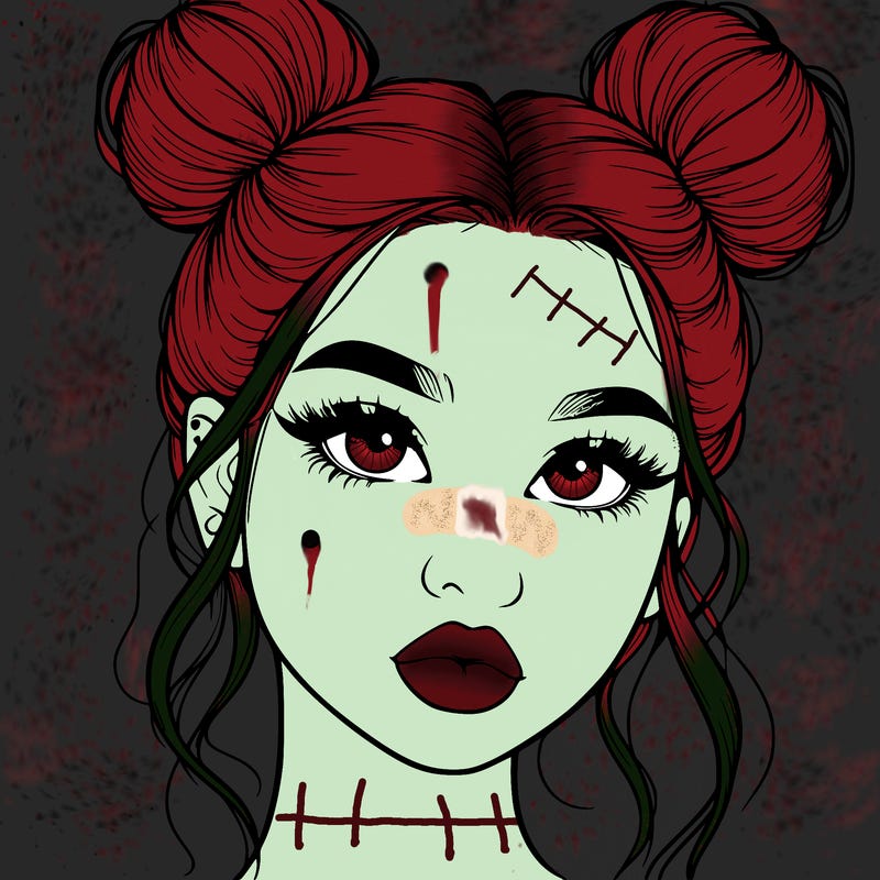 realistic girl with two buns on her hair and lips