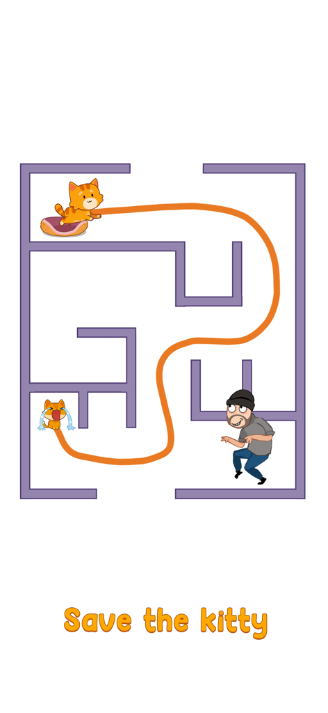 Cat Puzzle: Draw to Kitten - A maze puzzle level where a line is drawn to save a kitten in Cat Puzzle Draw to Kitten