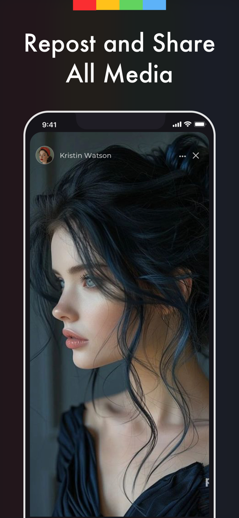 Reports Unfollowers Followers+ - Smartphone screen showing the repost and share all media feature
