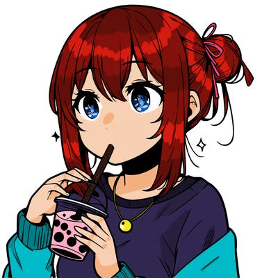 manga character drinking boba