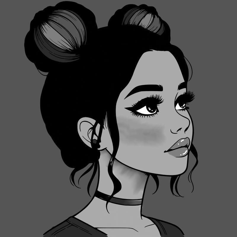 realistic girl with buns on the top of her head