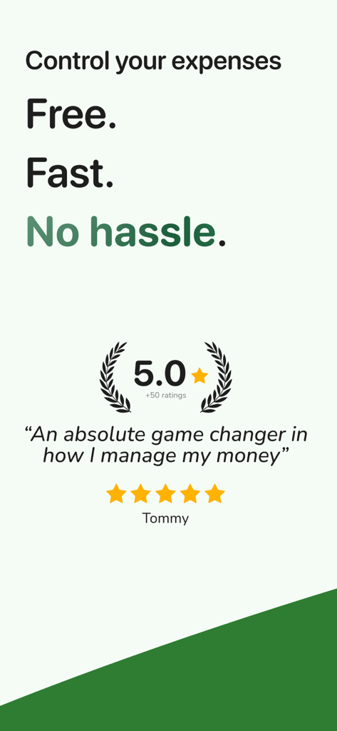 Kesef: Expense Tracker - Tela promocional do aplicativo Kesef mostrando uma avaliação de 5,0 estrelas e um depoimento positivo do usuário sobre gerenciamento de dinheiro.