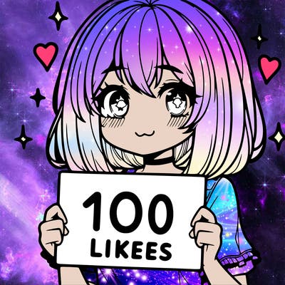 anima girl holding a 100 likes sign in her hand