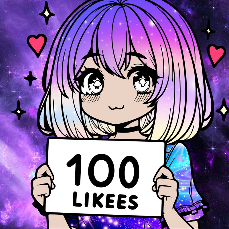 anima girl holding a 100 likes sign in her hand