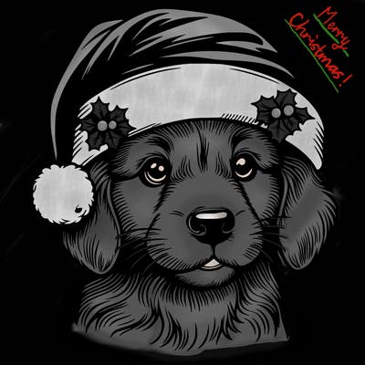 realistic dog wearing a santa hat
